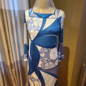 Emilio Pucci Blue and White Floral Dress Sz 40